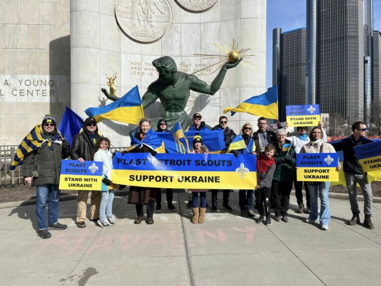 25 лютого 2024 пластуни Детройта взяли участь у громадському мітингу на підтримку України