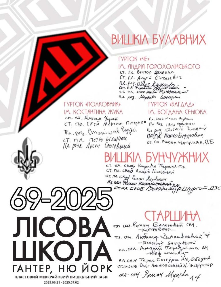 Привіт з 69-го пластового міжкрайового вишкільного табору “Лісова Школа” 2025 року, що відбувся в Гантері, НЙ