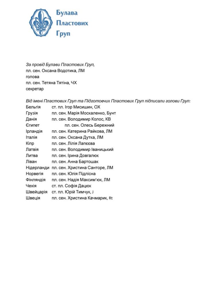 Лист від БПГ